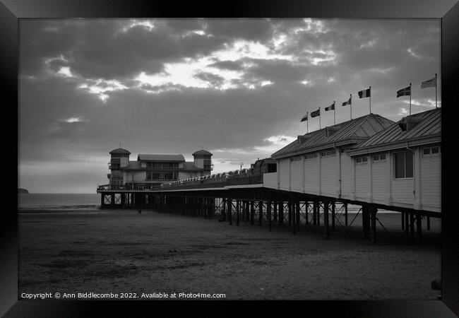 Weston-Super-Mare pier in black and white Framed Print by Ann Biddlecombe