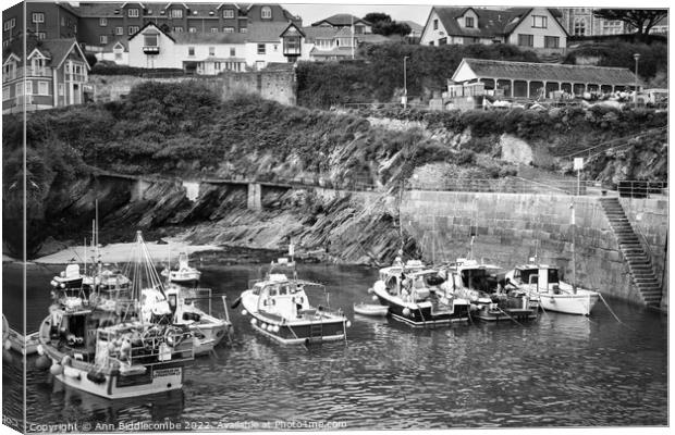 Newquay boats in the harbour Canvas Print by Ann Biddlecombe