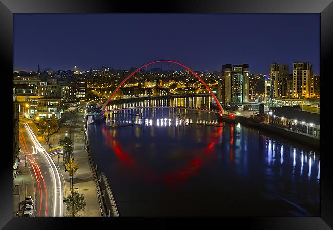 Newcastle Millennium Bridge in Red Framed Print by Kevin Tate