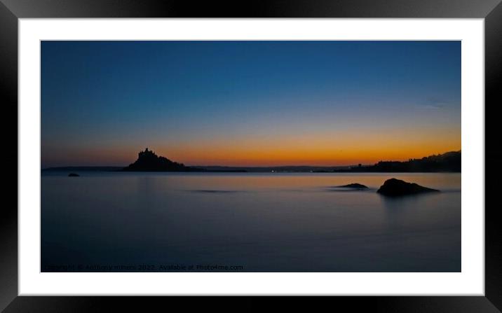 Beautiful Sun set over St.Michaels Mount Cornwall .  Framed Mounted Print by Anthony miners