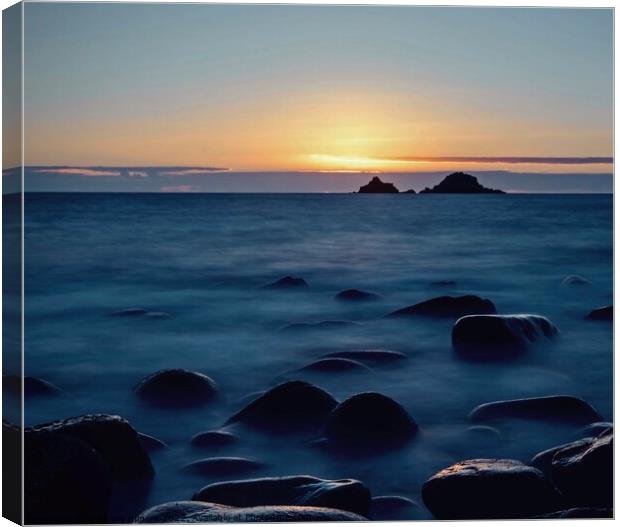 Sunset at Porth Nanven Cornwall  Canvas Print by Anthony miners