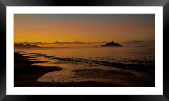 Misty  Sunrise over St.Michaels Mount and Marazion Cornwall . Framed Mounted Print by Anthony miners