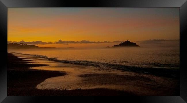 Misty  Sunrise over St.Michaels Mount and Marazion Cornwall . Framed Print by Anthony miners