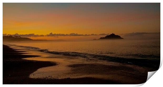 Misty  Sunrise over St.Michaels Mount and Marazion Cornwall . Print by Anthony miners