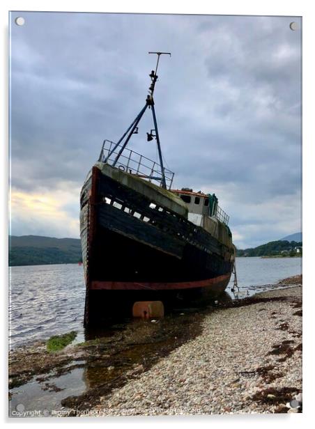 Shipwreck on the beach at Corpach   Acrylic by Jimmy Thomson