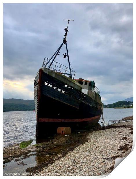 Shipwreck on the beach at Corpach   Print by Jimmy Thomson