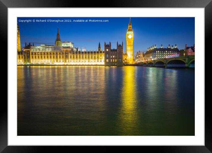 Big Ben and the Houses of Parliament at dusk Framed Mounted Print by Richard O'Donoghue