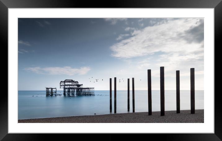 West Pier, Brighton, Blue Sky Framed Mounted Print by Mark Jones