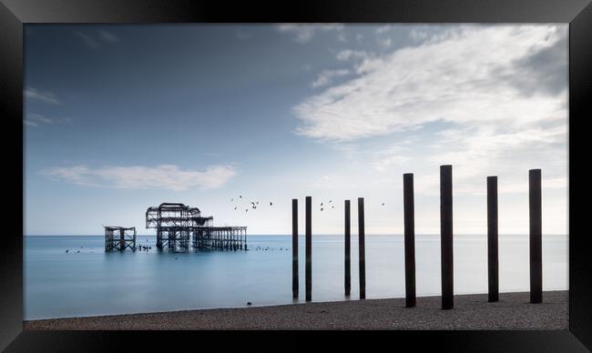 West Pier, Brighton, Blue Sky Framed Print by Mark Jones