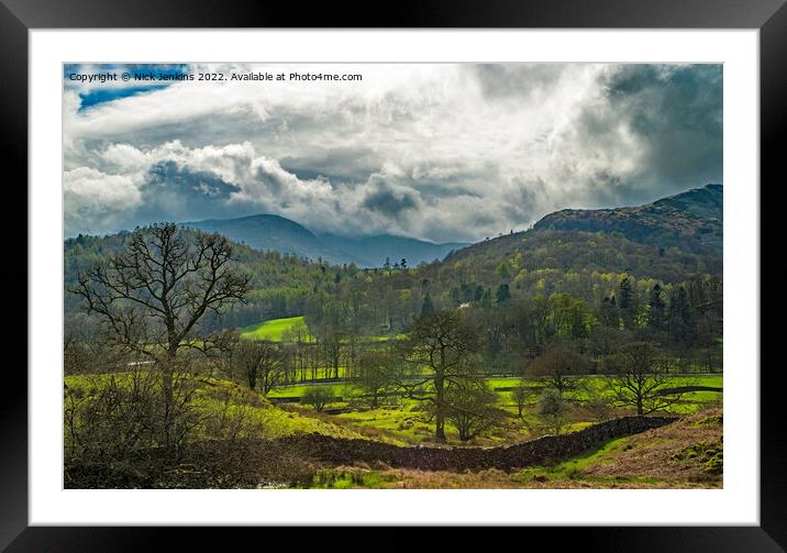 View from above Elterwater Lake District Framed Mounted Print by Nick Jenkins