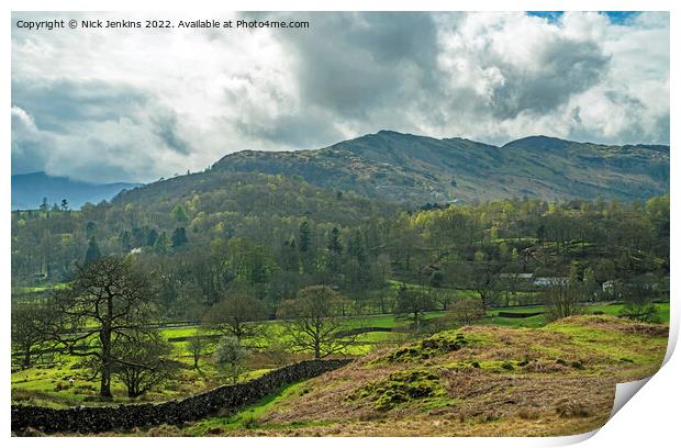 Overlooking the Great Langdale Valley Cumbria Print by Nick Jenkins