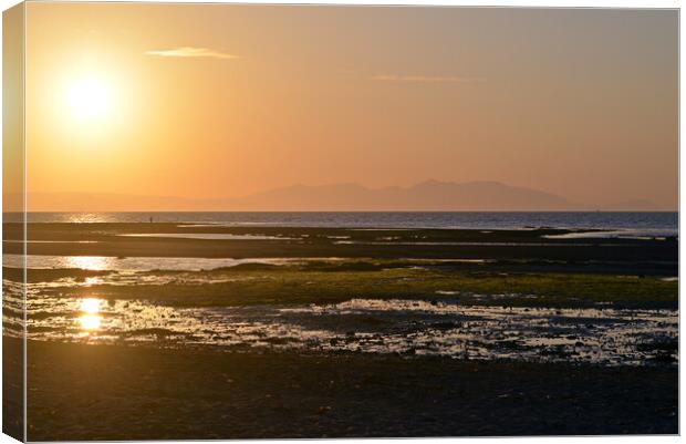 Sunset at low tide, Greenan beach, Ayr Canvas Print by Allan Durward Photography