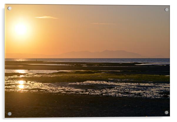 Sunset at low tide, Greenan beach, Ayr Acrylic by Allan Durward Photography