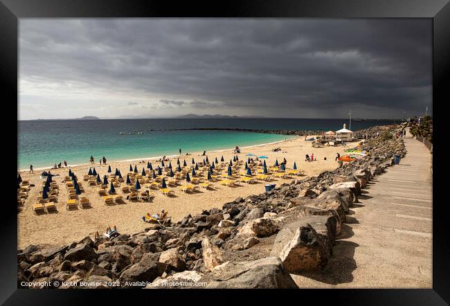Playa Blanca beach with a storm approaching Framed Print by Keith Bowser