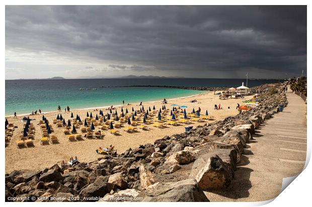 Playa Blanca beach with a storm approaching Print by Keith Bowser