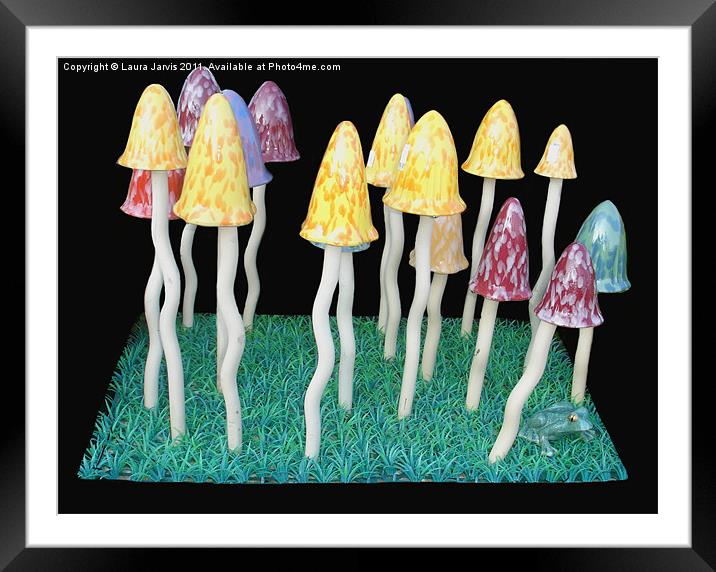 Toadstool and Frog garden ornaments. Framed Mounted Print by Laura Jarvis