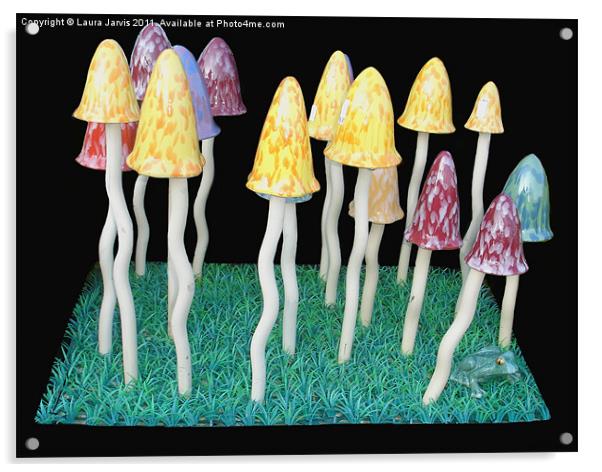 Toadstool and Frog garden ornaments. Acrylic by Laura Jarvis