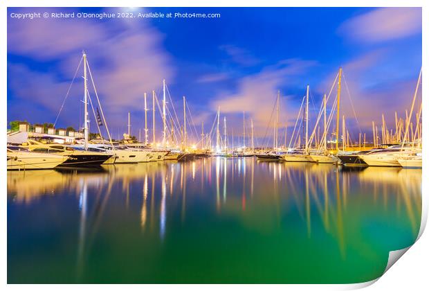 Boats moored in Palma Port in Majorca in the Evening Print by Richard O'Donoghue