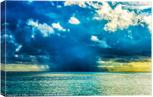 Rain Storm Coming Blue Water Moorea Tahiti Canvas Print by William Perry