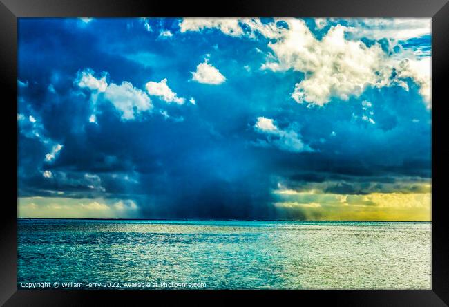 Rain Storm Coming Blue Water Moorea Tahiti Framed Print by William Perry