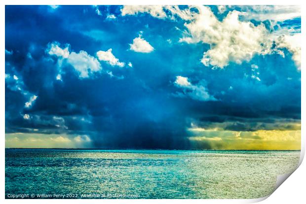 Rain Storm Coming Blue Water Moorea Tahiti Print by William Perry