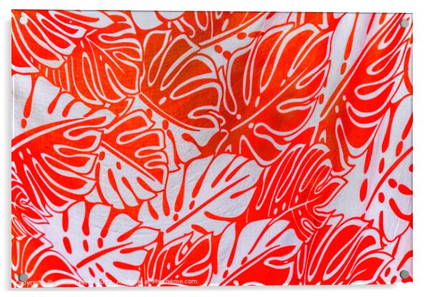 Colorful Red White Tropical Tahitian Cloth Moorea Tahiti Acrylic by William Perry