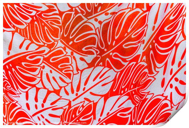 Colorful Red White Tropical Tahitian Cloth Moorea Tahiti Print by William Perry