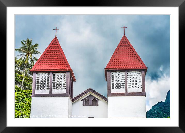 Colorful Sainte Famille Holy Family Church Haapiti Moorea Tahiti Framed Mounted Print by William Perry