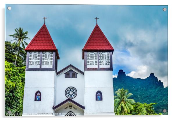 Colorful Sainte Famille Holy Family Church Haapiti Moorea Tahiti Acrylic by William Perry