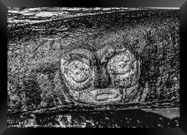 Petroglyphs Mary Altar Sainte Famille Church Moorea Tahiti Framed Print by William Perry