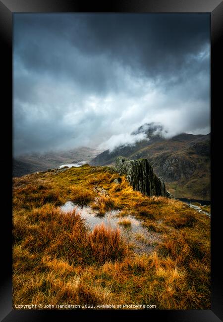 Snowdonia mountains Tryfan  Framed Print by John Henderson
