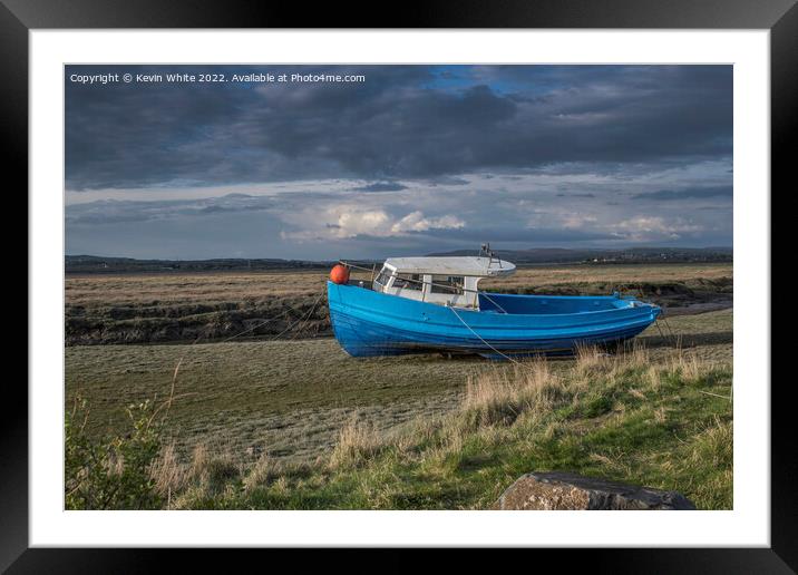 Old fishing boat with sun and clouds Framed Mounted Print by Kevin White