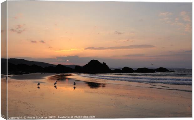 Low tide sunrise on Looe Beach Canvas Print by Rosie Spooner