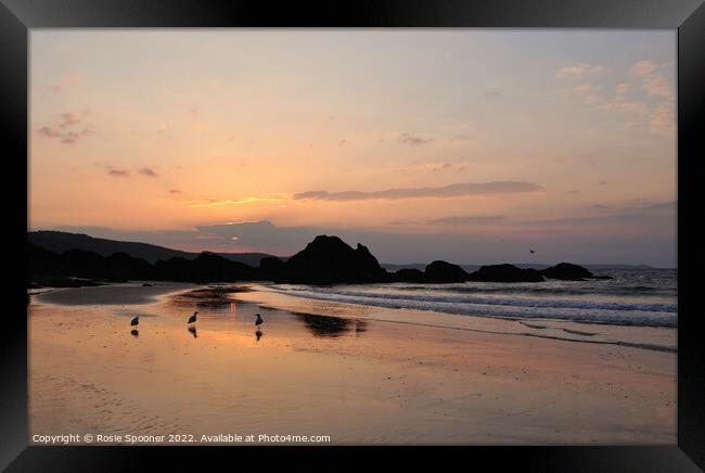 Low tide sunrise on Looe Beach Framed Print by Rosie Spooner
