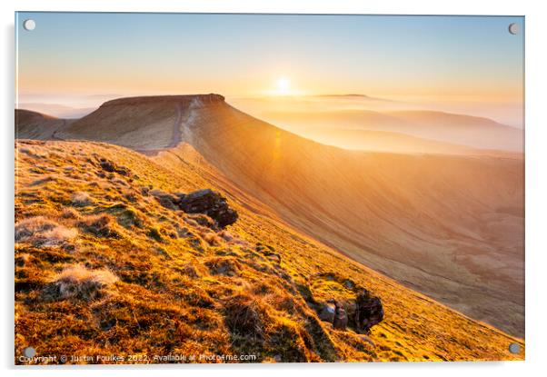 Sunset over Corn Du, from Pen Y Fan, Brecon Beacon Acrylic by Justin Foulkes