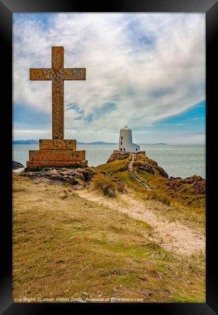 Cross and Tyw Mawr Lighthouse, Framed Print by Kevin Hellon