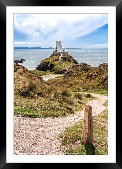 Boundary post and path to Tyw Mawr Lighthouse, Framed Mounted Print by Kevin Hellon