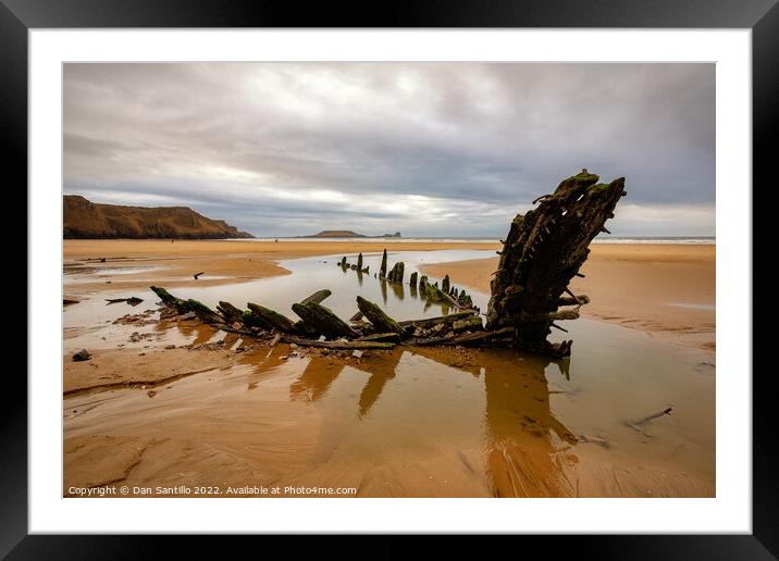 The Helvetia Wreck at Rhossili Bay, Gower Framed Mounted Print by Dan Santillo