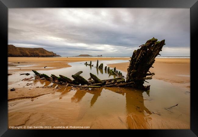 The Helvetia Wreck at Rhossili Bay, Gower Framed Print by Dan Santillo