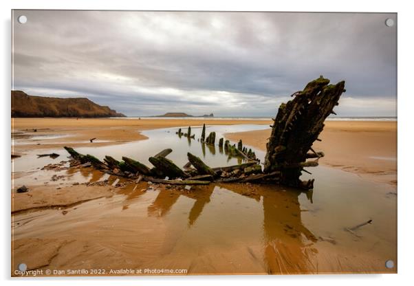 The Helvetia Wreck at Rhossili Bay, Gower Acrylic by Dan Santillo