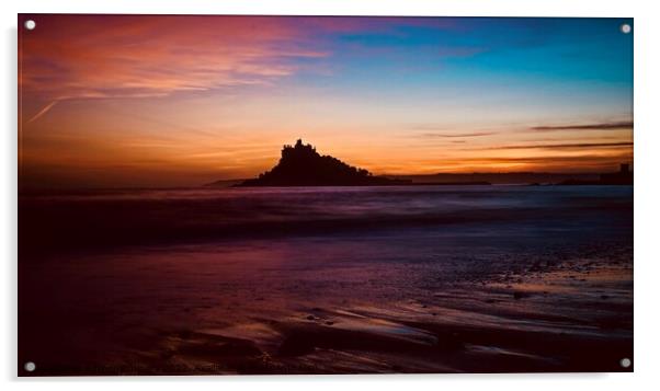 Beautiful sunset in Marazion ,Cornwall with a view of St.Michaels Mount  Acrylic by Anthony miners