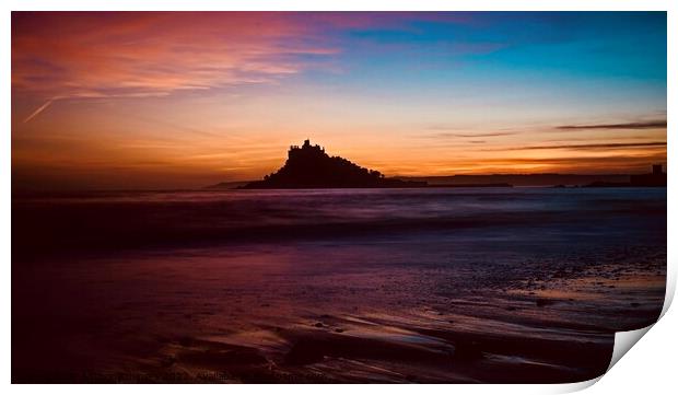 Beautiful sunset in Marazion ,Cornwall with a view of St.Michaels Mount  Print by Anthony miners