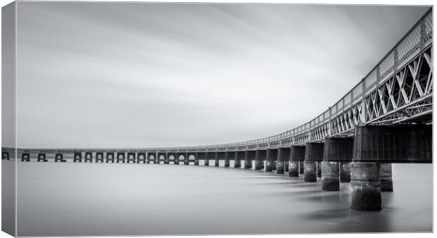 Tay Rail Bridge in black and white  Canvas Print by Anthony McGeever