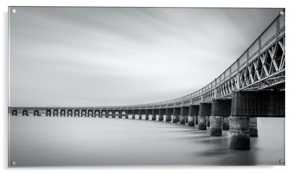 Tay Rail Bridge in black and white  Acrylic by Anthony McGeever