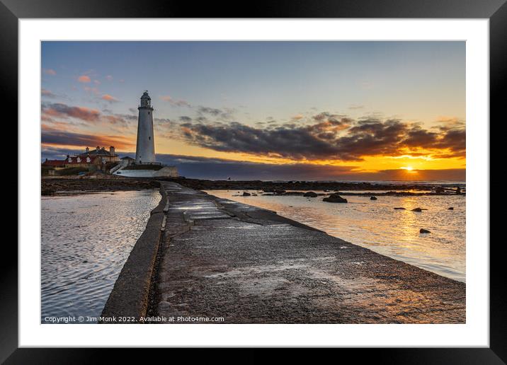 Sunrise at St Mary's Lighthouse  Framed Mounted Print by Jim Monk