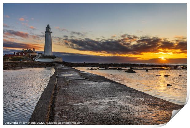 Sunrise at St Mary's Lighthouse  Print by Jim Monk