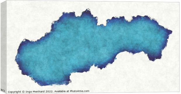 Slovakia map with drawn lines and blue watercolor illustration Canvas Print by Ingo Menhard