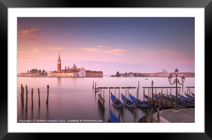 Venice, San Giorgio church and gondolas at sunrise. Italy Framed Mounted Print by Stefano Orazzini