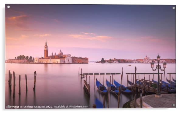 Venice, San Giorgio church and gondolas at sunrise. Italy Acrylic by Stefano Orazzini