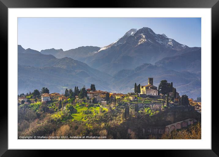 Barga town and Alpi Apuane mountains. Garfagnana, Tuscany Framed Mounted Print by Stefano Orazzini
